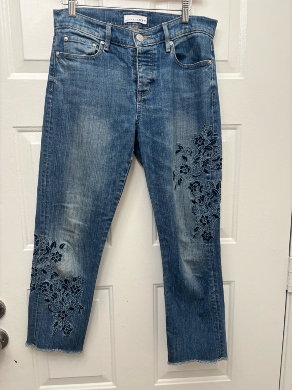 LOFT Blue Embroidered Cropped Jeans